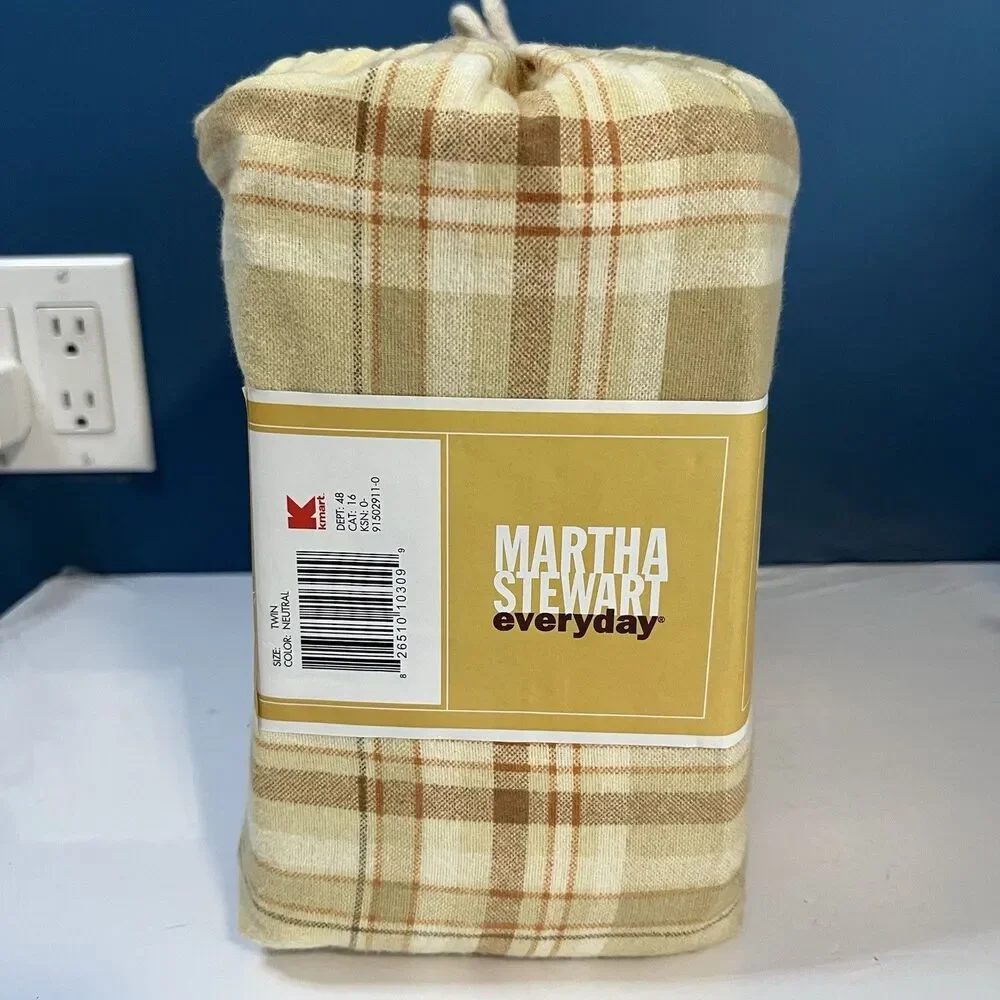 Martha Stewart Cabin Plaid Flannel Sheet Set TWIN Neutral Autumn Yellow NEW